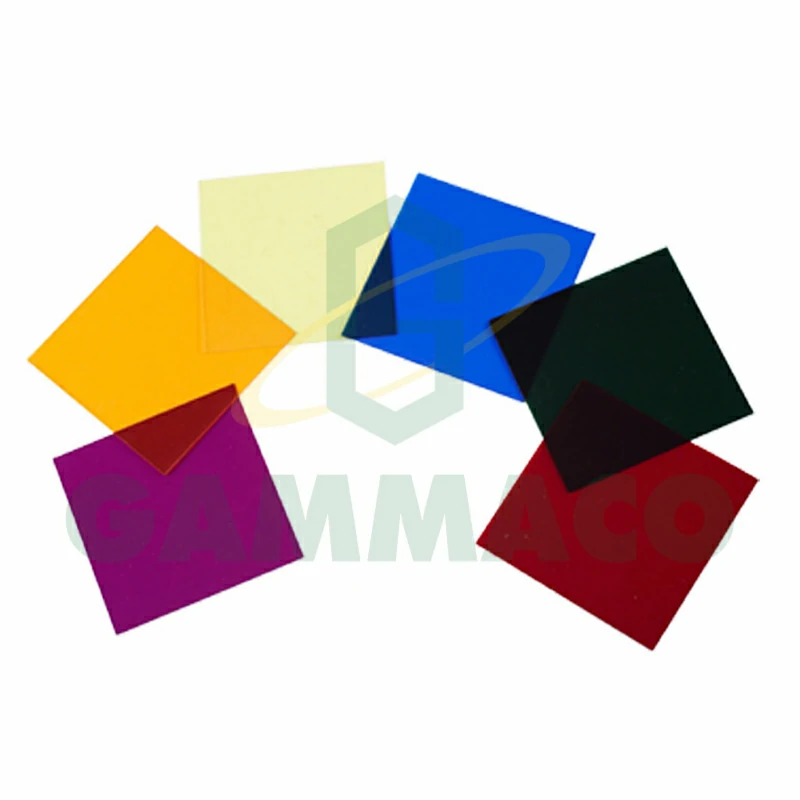 Transparent plastic 10x10 cm. (red, yellow, green, violet, blue, orange)