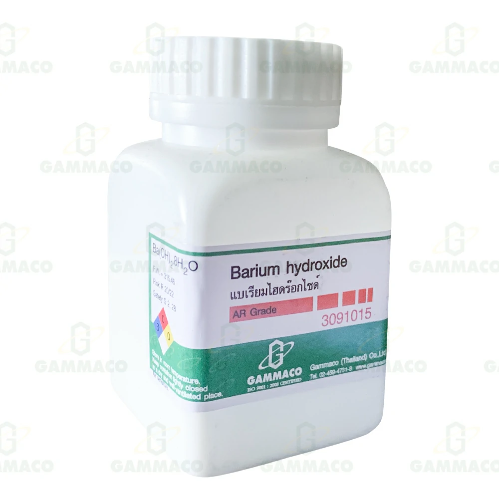 Ba(OH)<sub>2</sub>.8H<sub>2</sub>O แบเรียมไฮดรอกไซด์ 100 g.