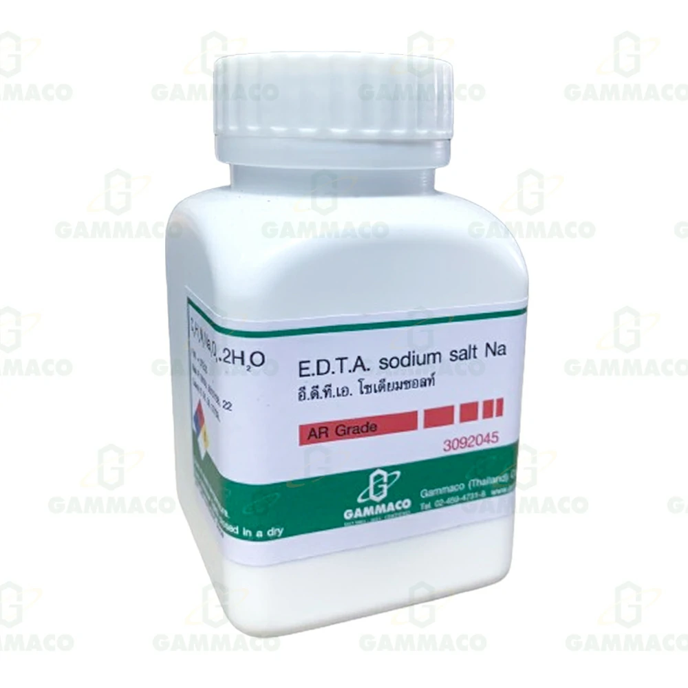C<sub>10</sub>H<sub>14</sub>N<sub>2</sub>Na<sub>2</sub>O<sub>8</sub>•2H<sub>2</sub>0 อี.ดี.ที.เอ. ได-โซเดียมซอลท์ 100 g.