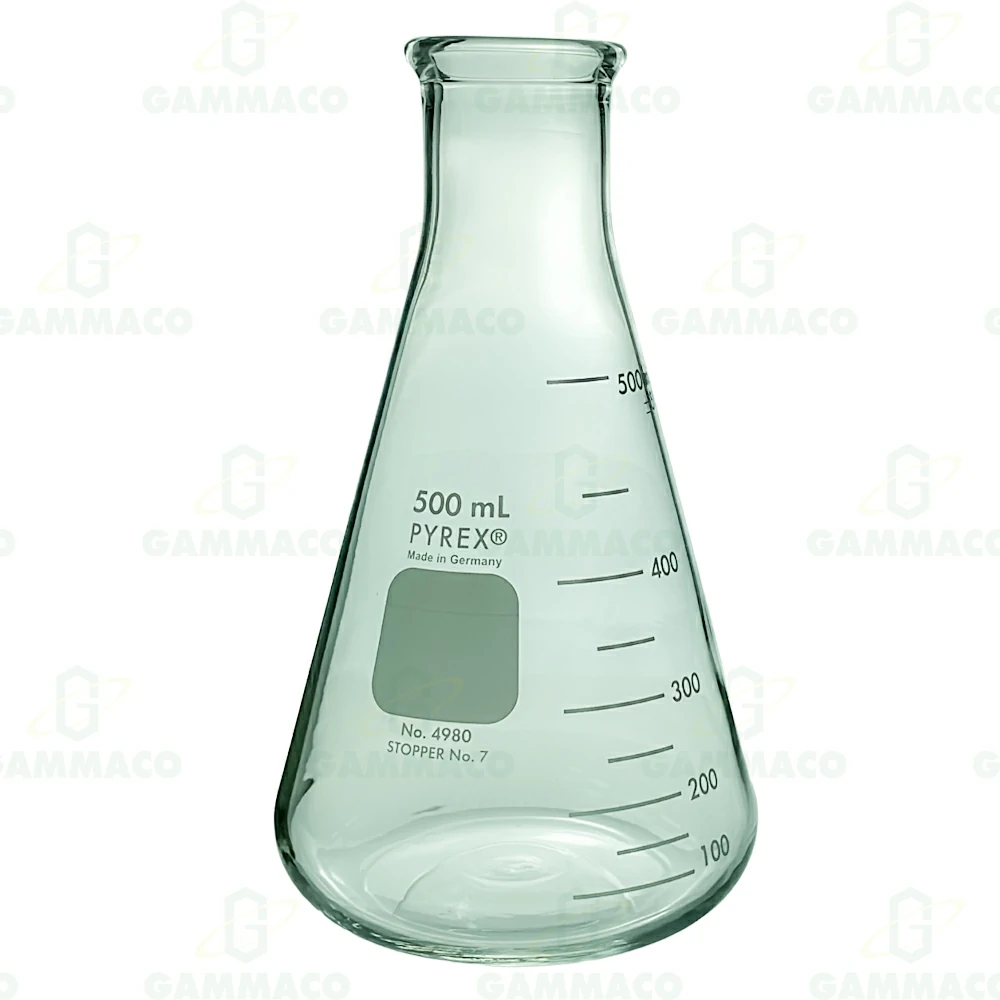 Erlenmeyer flask narrow neck 500 cc. (Pyrex)