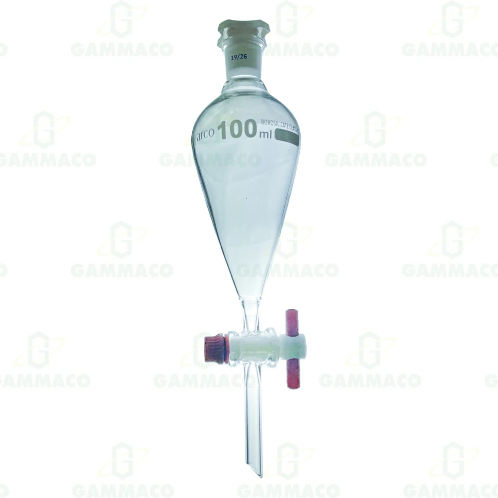 กรวยแยกสาร 100 มล. จุกพลาสติก ก๊อกเทปล่อน PTFE