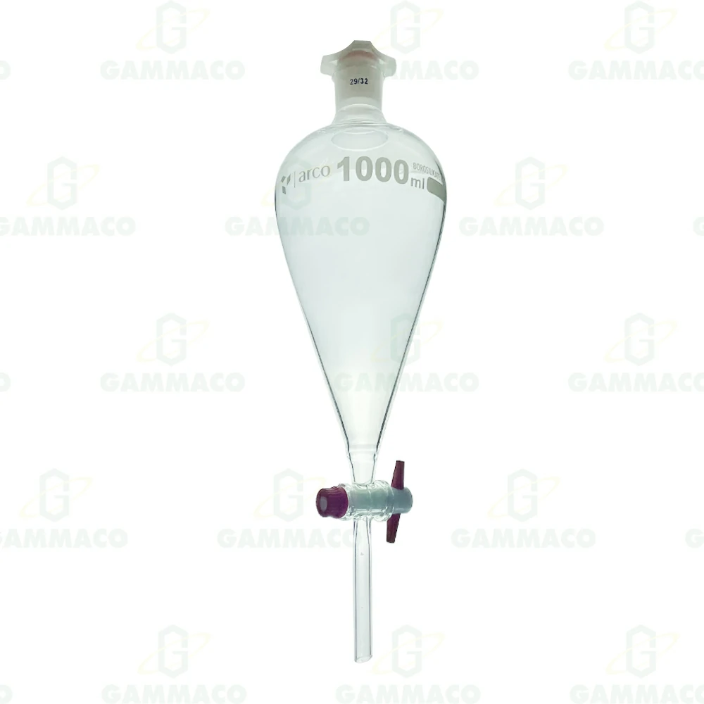 กรวยแยกสาร 1000 มล. จุกพลาสติก ก๊อกเทปล่อน PTFE