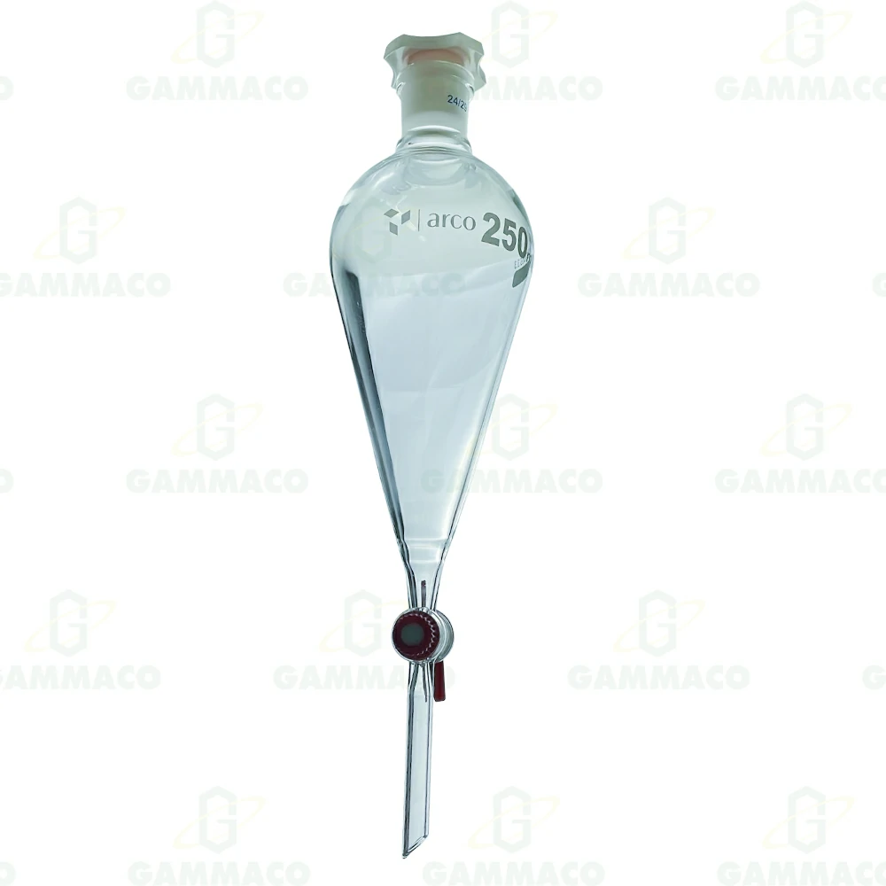 กรวยแยกสาร 250 มล. จุกพลาสติก ก๊อกเทปล่อน PTFE