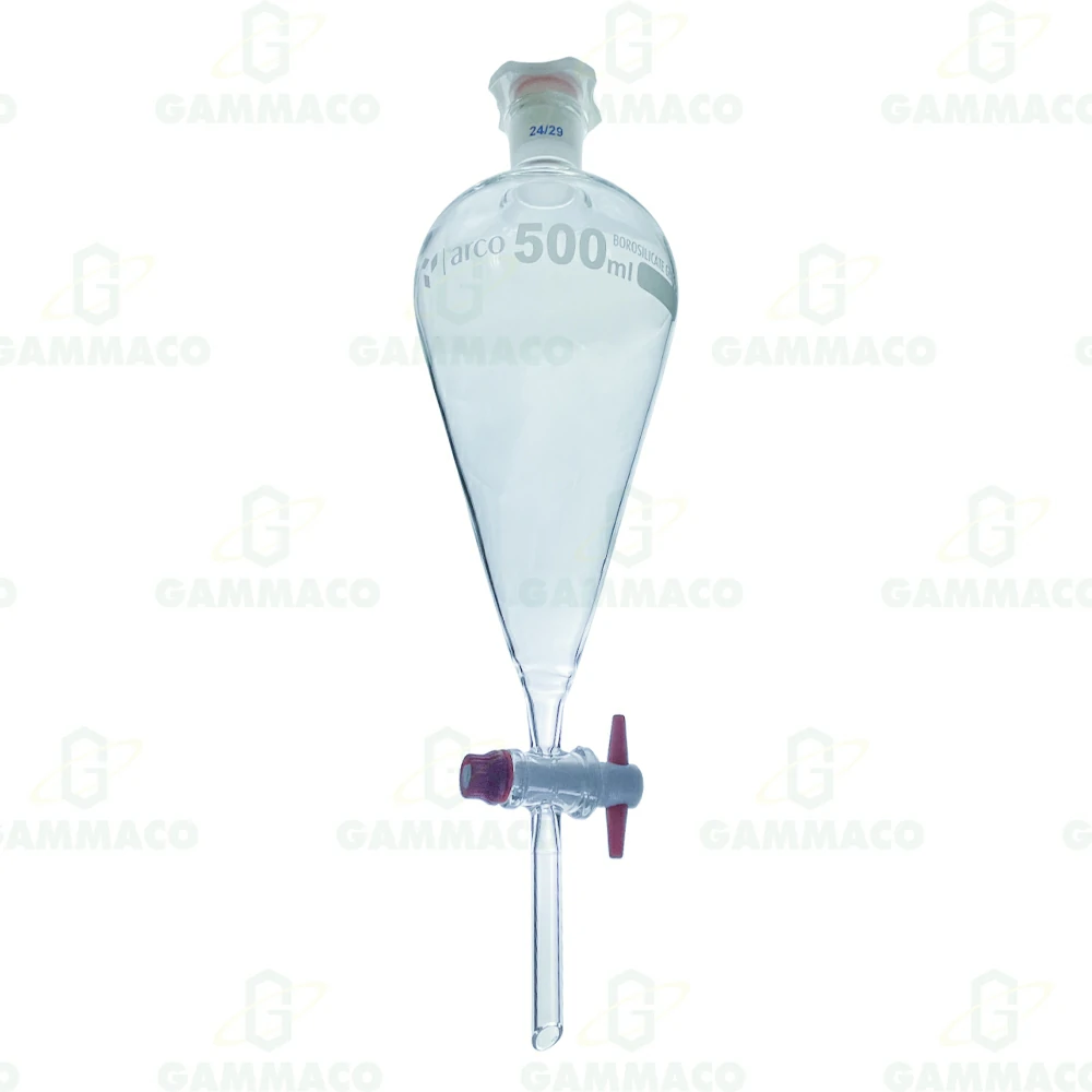 กรวยแยกสาร 500 มล. จุกพลาสติก ก๊อกเทปล่อน PTFE